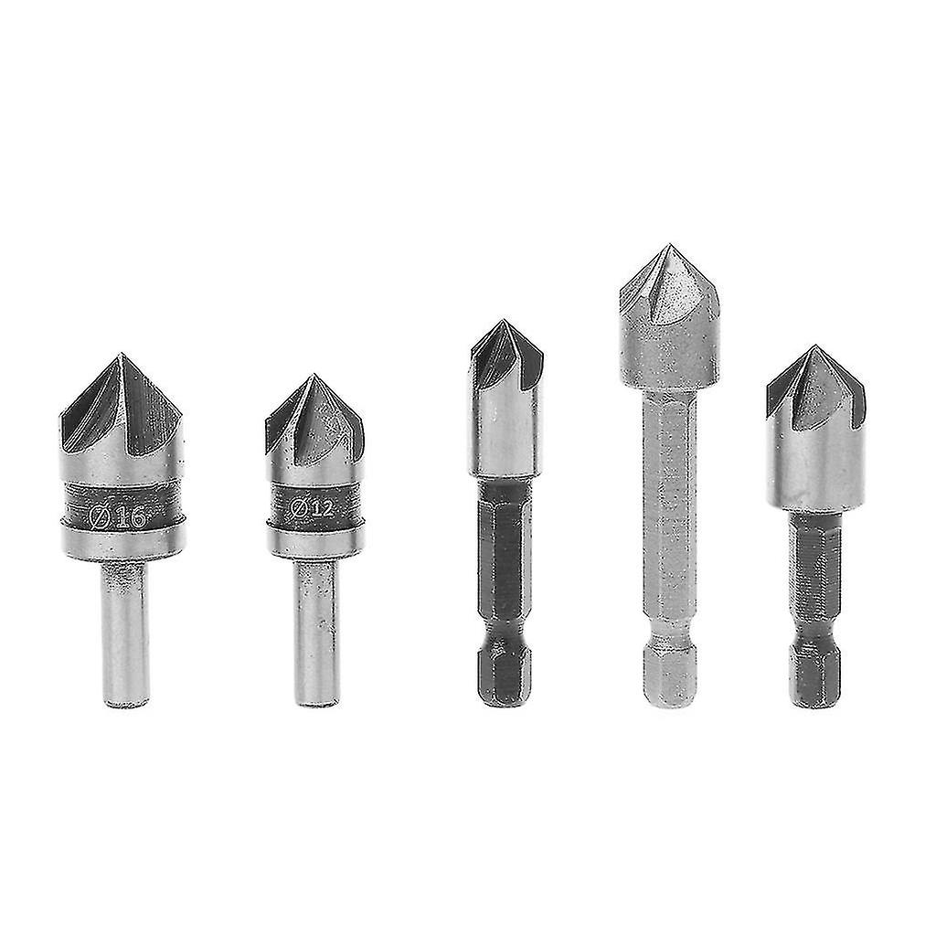 5pcs 82 Degree Chamfer Angle Hss 5 Flute Countersink Drill Bit Set Tools A