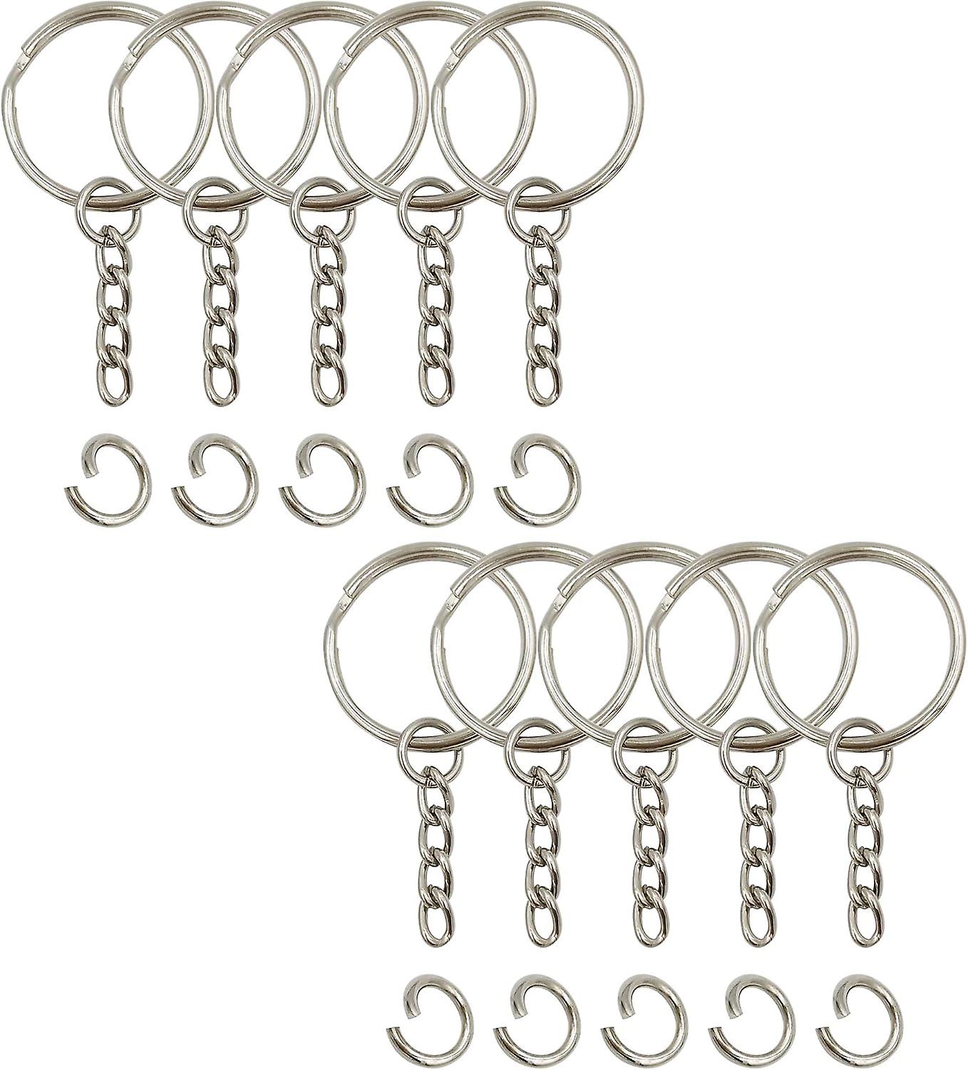 Key Ring With Chain And Open Jump Rings - 1 Inch, 50 Pack