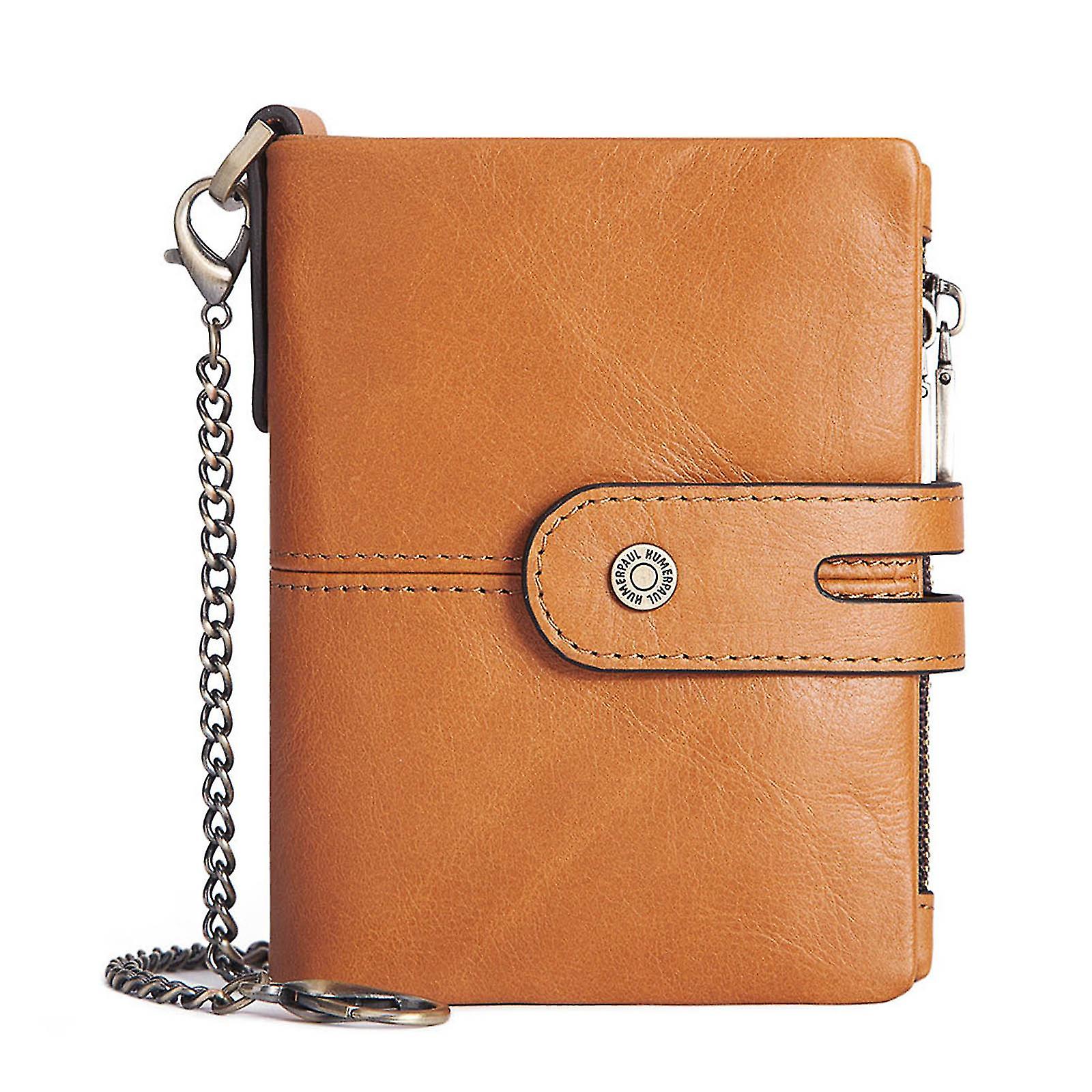 Leather Soft Bifold Blocking Wallets For Men Coin Purse Keychain Snap Zip Wallet