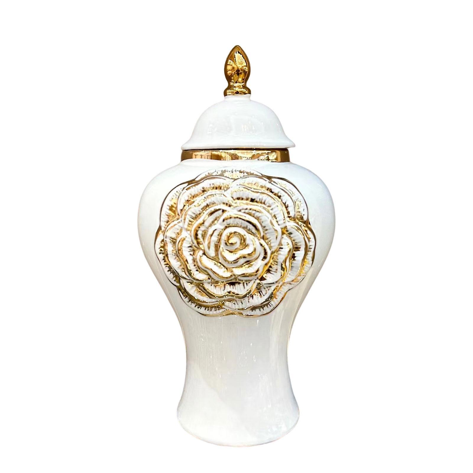 Ceramic Vase Storage Jar with Lid Temple Jar Glazed Home Accent Piece Modern Size L