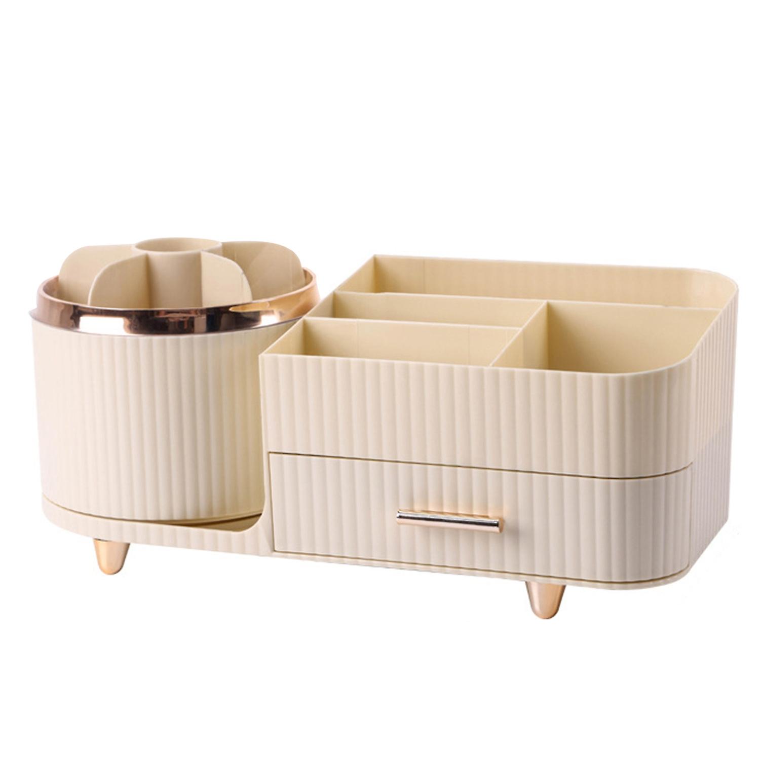 Dresser Table Rotating Makeup Organizer Desktop Storage Box with Drawers Cosmetic Display Holder