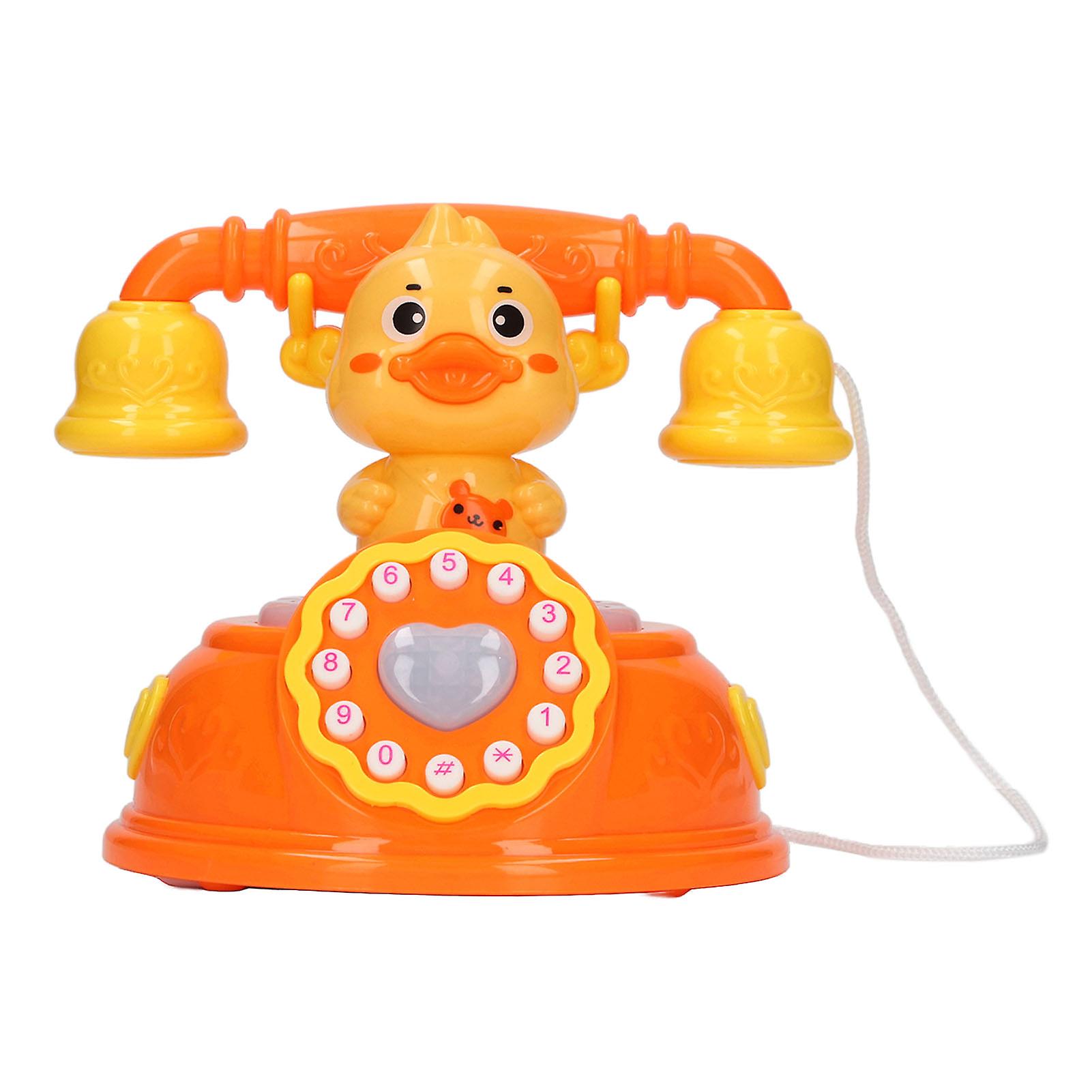 Duck Shape Telephone Toy Simulated Retro Corded Landline Phone Toy with Light Music for Role Playing