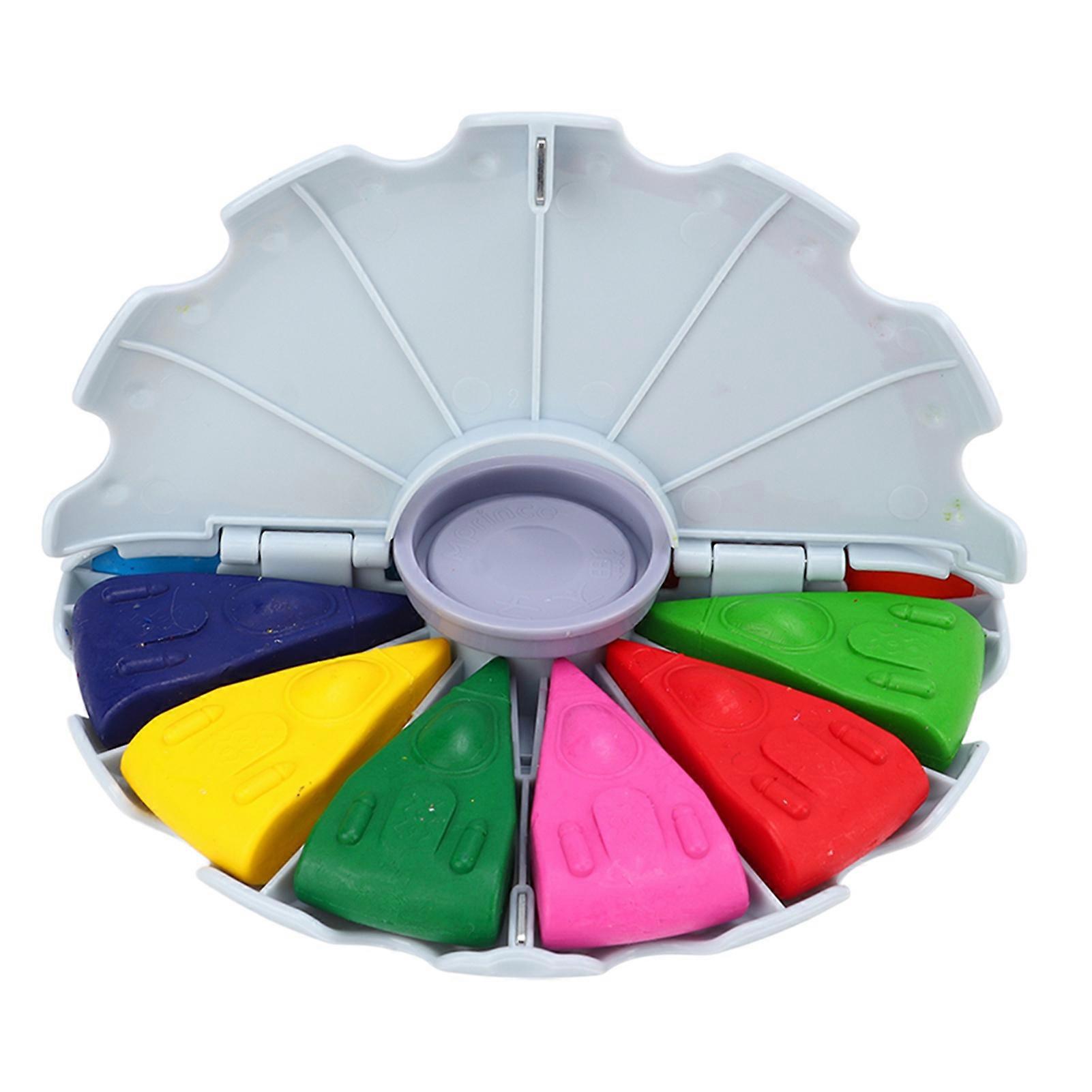 Crayon Washable Rotatable Round Box Oil Pastel Set for Children Kindergarten 12 Colors Light Blue
