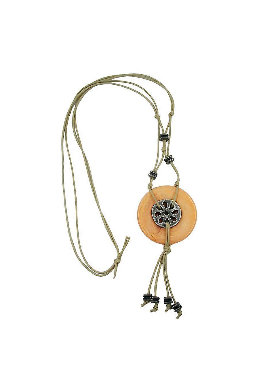 Necklace Disc Pendant Apricot Marbled - Gl07534