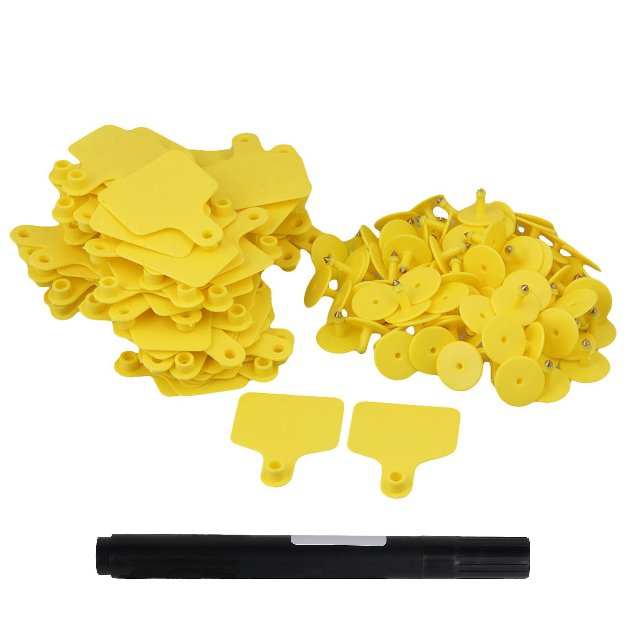 100 Sets Yellow Color Cow Cattle Large Plastic Blank Livestock Ear Tag