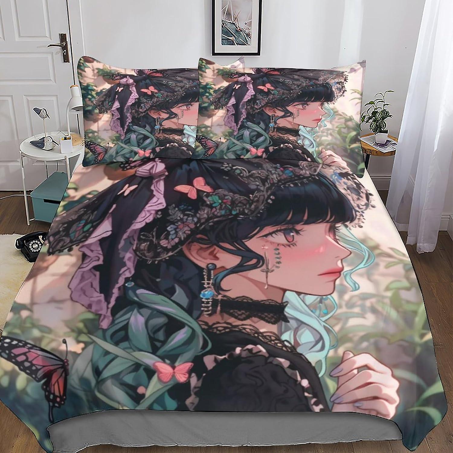 HOUKIG Teenage Girl Gothic Dimensional Printed Microfibre Duvet Cover And Sheet Set, Soft And Beautiful Microfibre Pillowcases, with Invisible Zip,