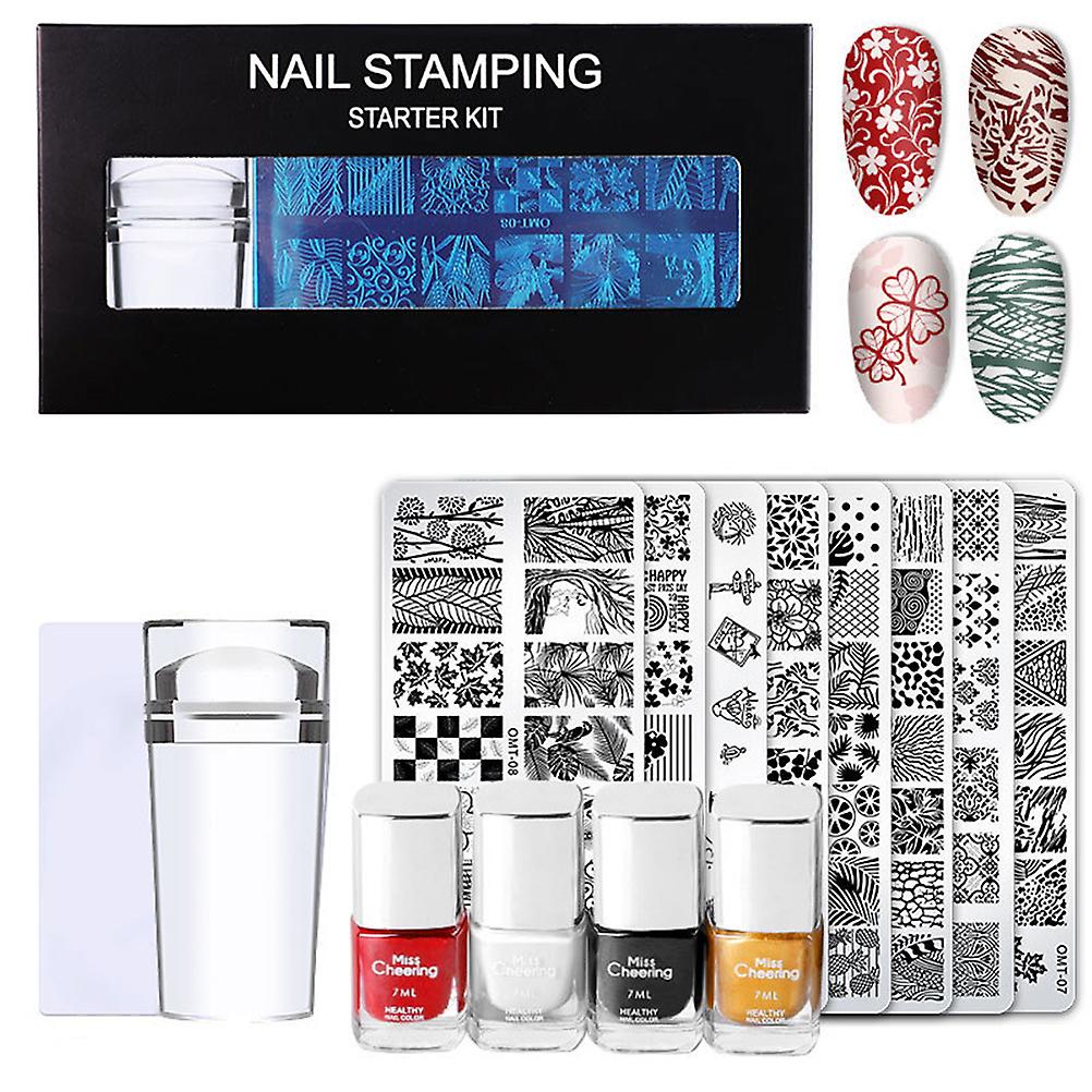 Nail Stamping Plate with Stamping Polish Stamper Scraper Nail Print Template Set Nail Printing Tools