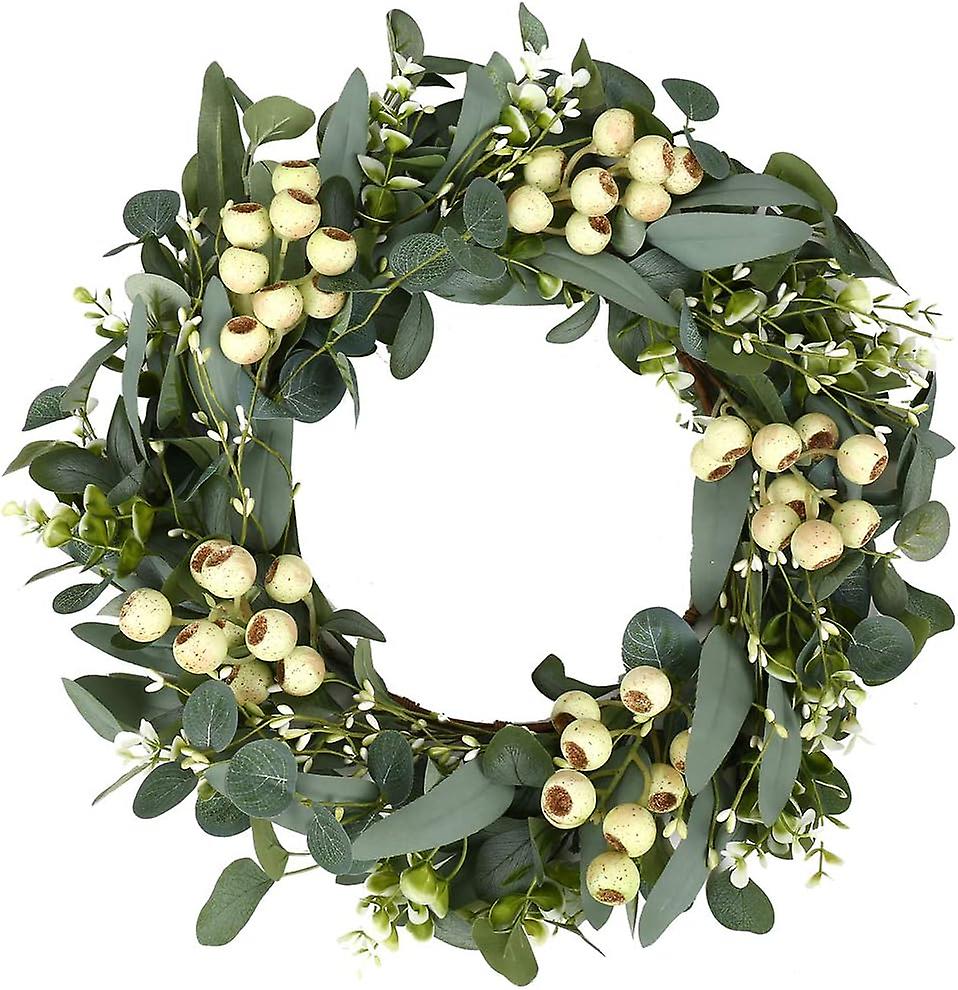Artificial Spring Wreath 18 Inch Summer Wreaths for Front Door Green Eucalyptus Wreath with Big Ber