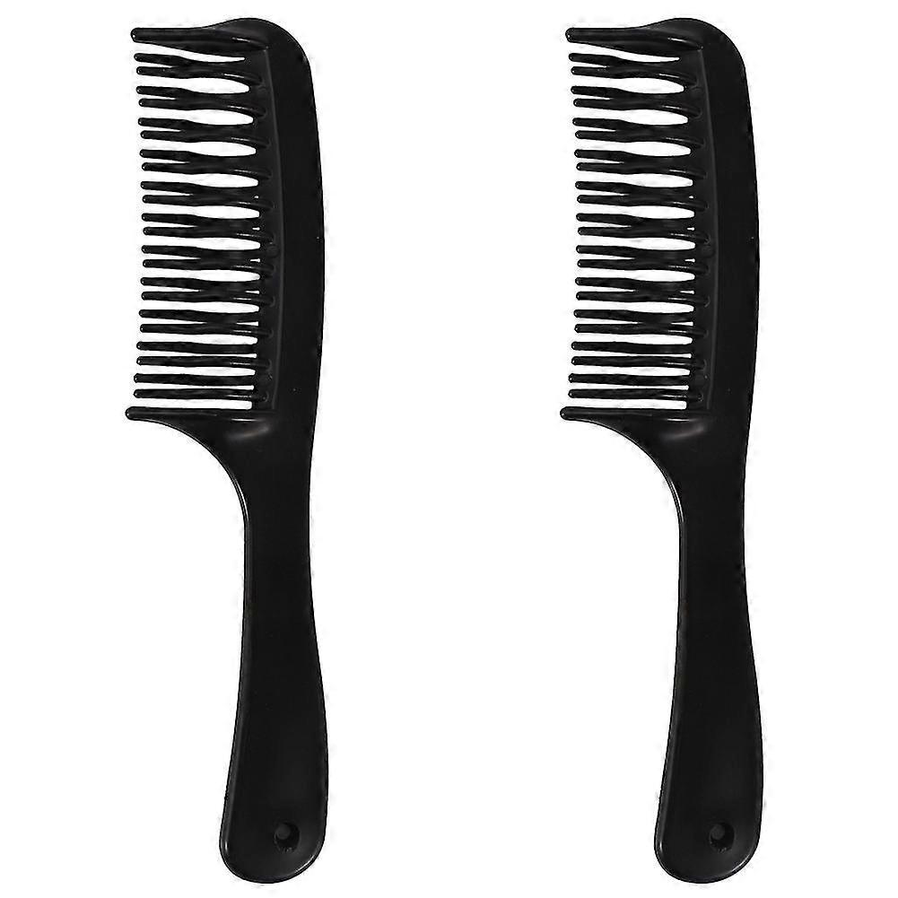 2x Black Double Row Tooth Detangler Peigne Cheveux Peigne Shampooing Peigne avec poignée pour les longs cheveux bouclés mouillés