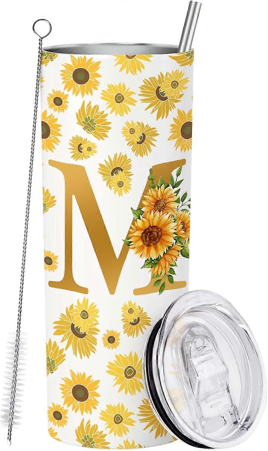 Solsikkegaver til kvinder, Initial M vinglas i rustfrit stål, Gaver med monogram til kvinder, Personlige gaver til kvinder, Perfekte gaver til kvinder