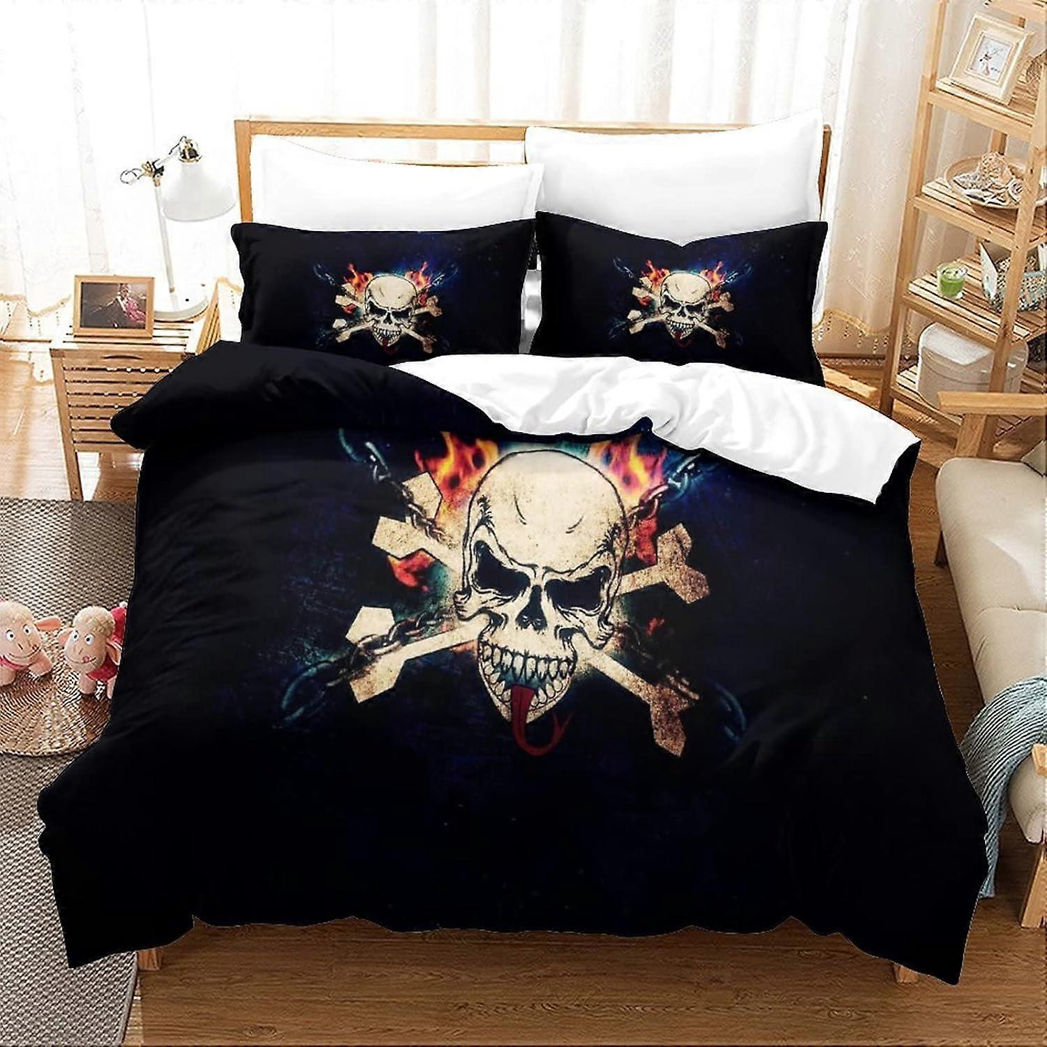 Skeleton Duvet Cover with Pillowcases Gothic Print Bedding with Zipper Closure Soft Microfiber Duvet Cover Double