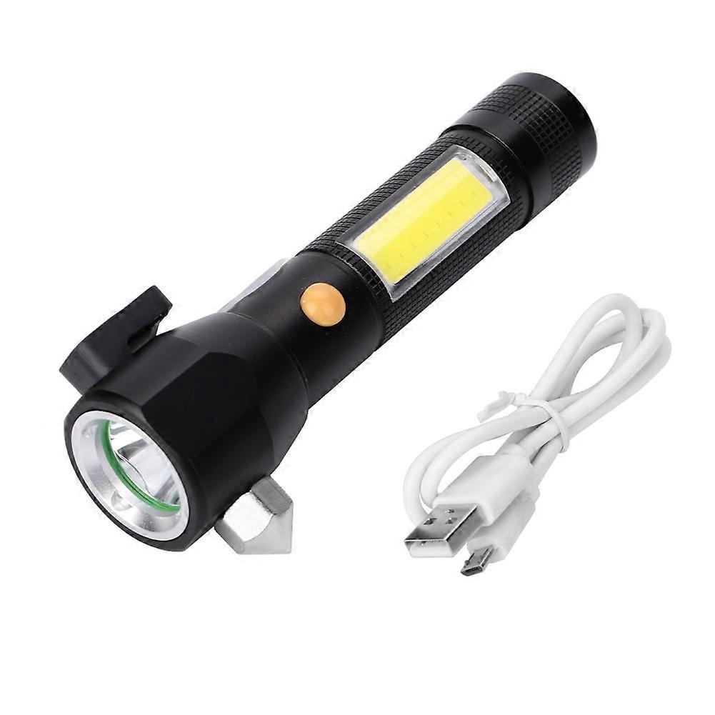 LED Multi-functional Flashlight Fire Work Light With Hammer Safety Belt Cutter USB Charging