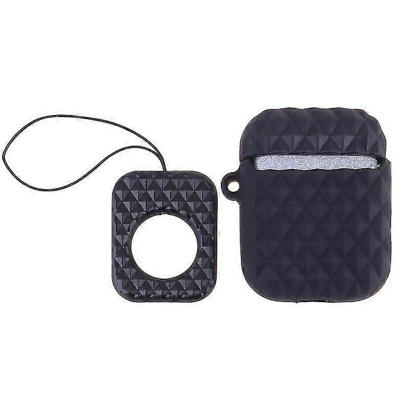 wireless earphone storage case protector headset cover compatible for airpods with ring rope (black)