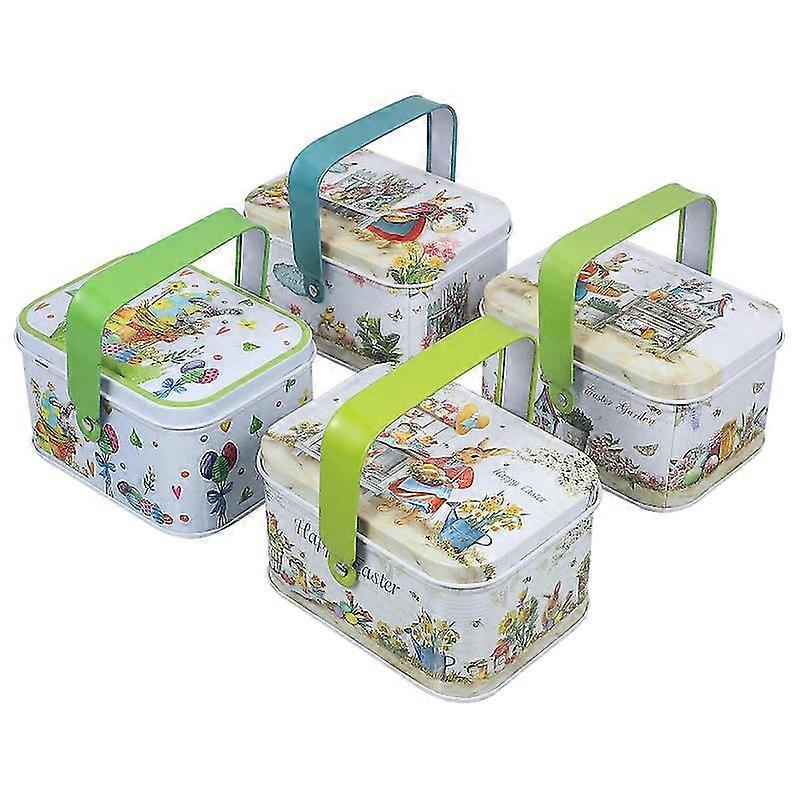 4pcs Portable Candy Packing Boxes Easter Candy Boxes Tin Biscuit Containers