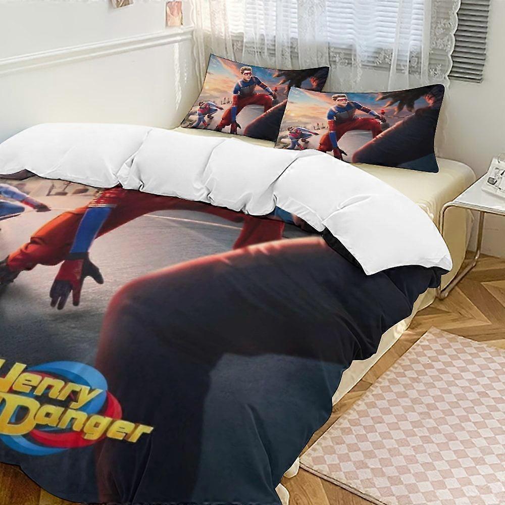 v37 Henry Danger Conjunto de Cama de 3 Peças Conjunto de Capa de Edredom Macio Quente e Confortável Conjunto de Cama com 1 Capa de Edredom e 2 Fronhas para Quarto ol37