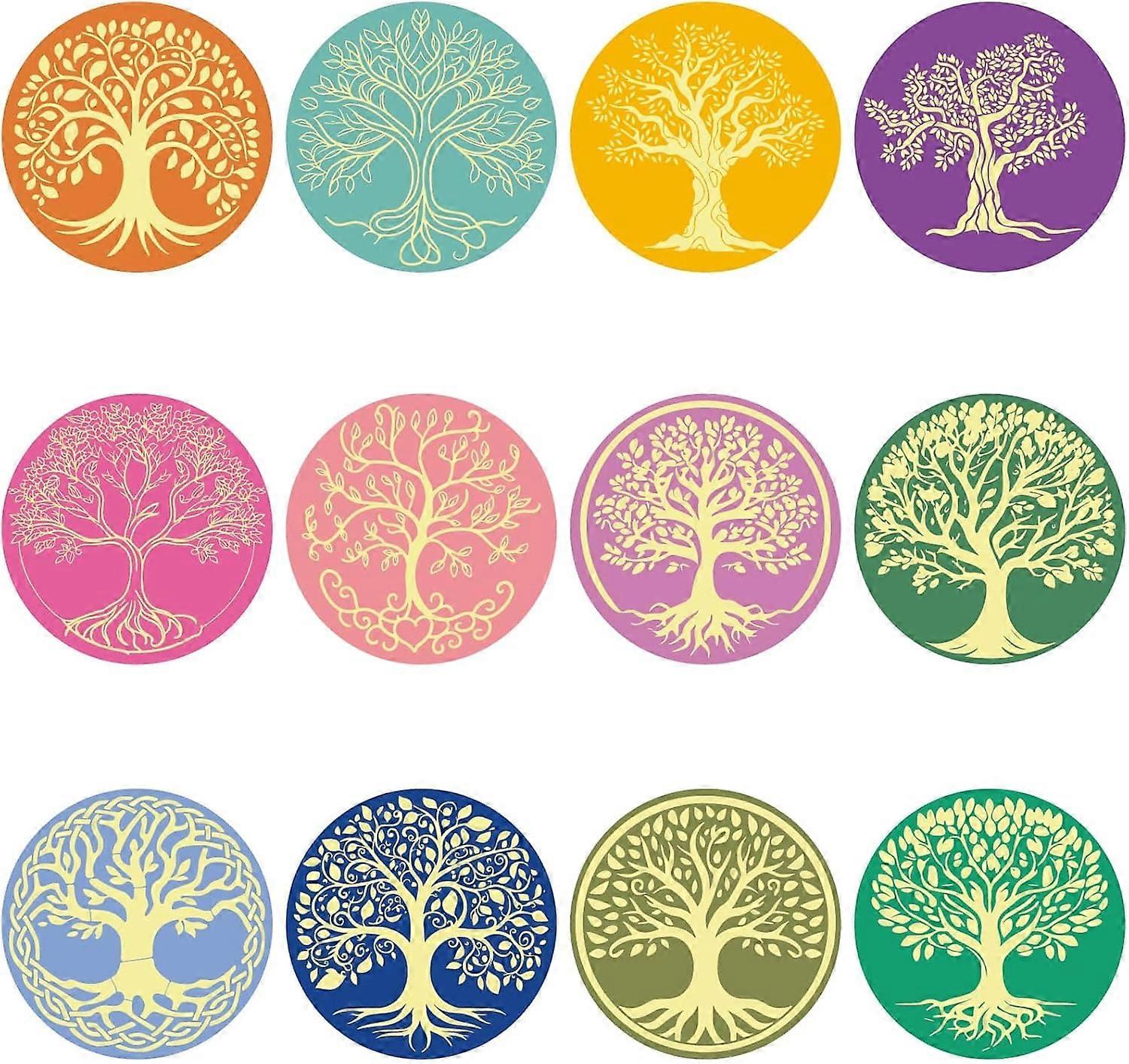 120Pcs 2 inch Tree of Life Stickers Round Envelope Stickers Paper Self Adhesive Wall Decals Colorful Tree Art Label Round Dot Stickers for DIY Wall Cl