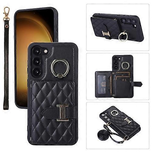 For Samsung Galaxy S21+ 5G Horizontal Card Bag Ring Holder Mobile Phone Case with Dual Lanyard