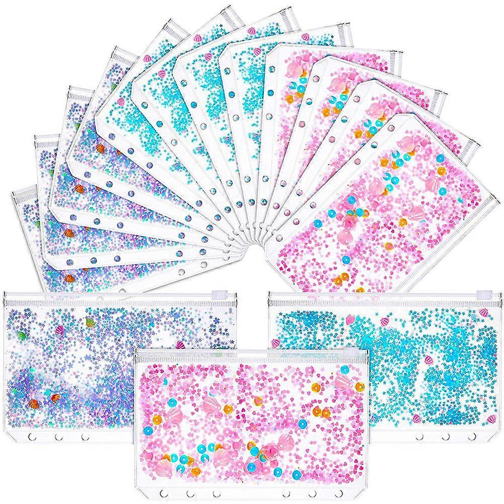15 Pieces Binder PVC Pocket Flash Hole Binder Zipper Folder A6 Size Notebook Binder Binder Bag Waterproof PVC Bag Folder