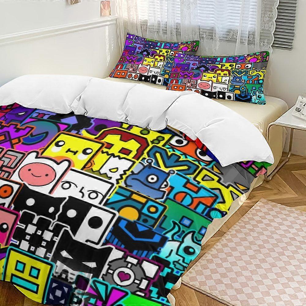 a1064 Geometry Dash 3-Piece Bedding Set Soft Warm And Comfortable Soft Bed Set with 1 Duvet Cover And 2 Pillowcases for Bedroom jfr1064