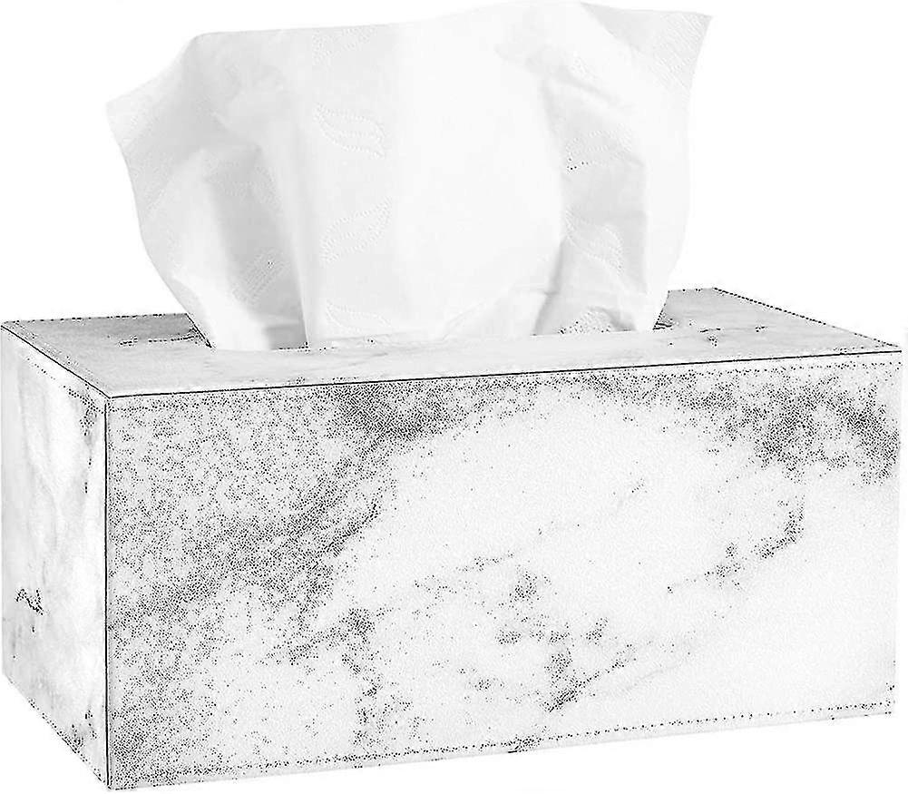 Tissue Box, Rectangular Pu Leather Tissue Dispenser, Tissue Box With Marble