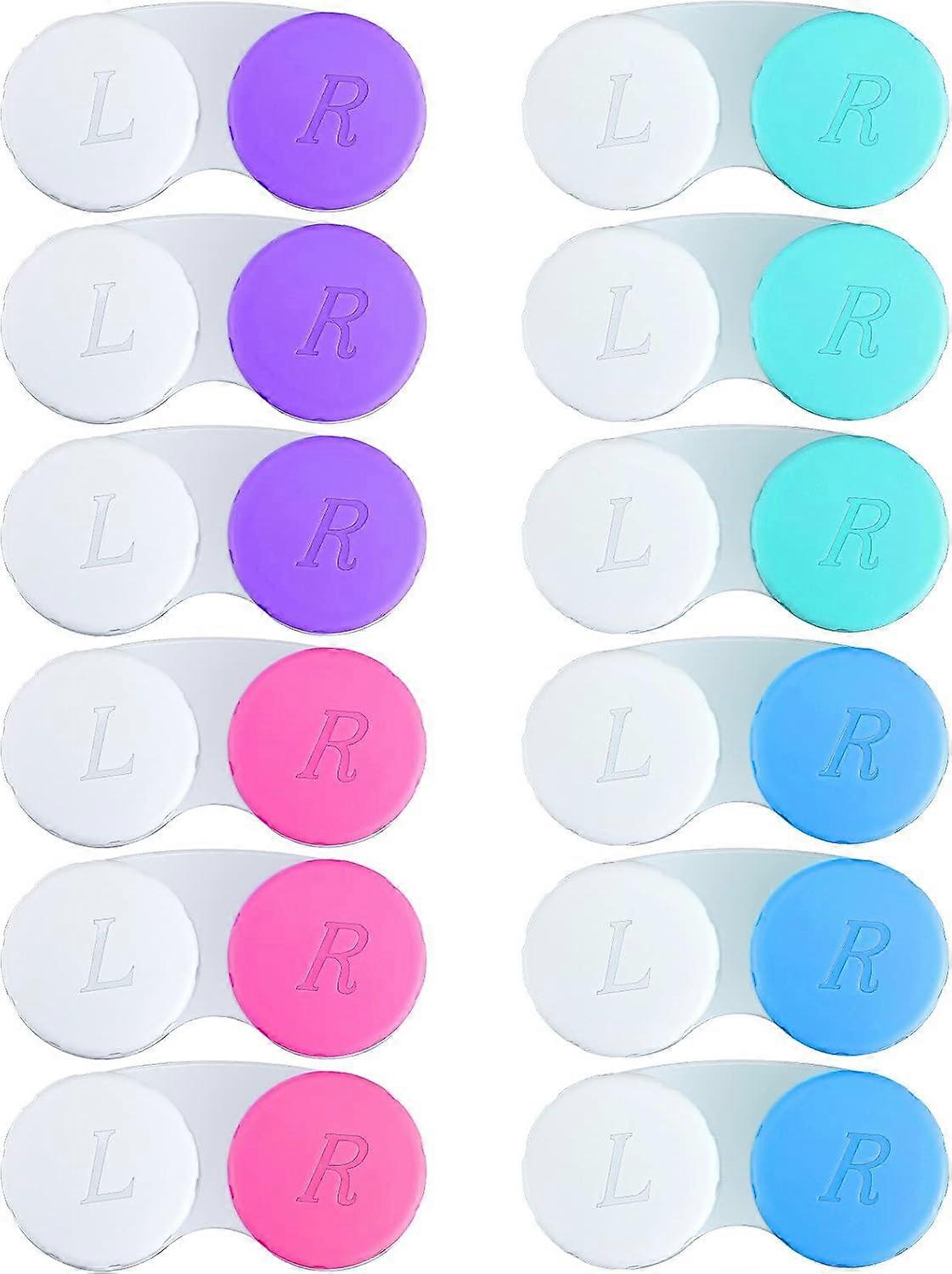 12 Pieces Contact Lens Case, Color Contact Lens Case Left/Right Eye Holder Container, Outdoor Mini Contact Lens Soak Storage Kit for Travel and Home.