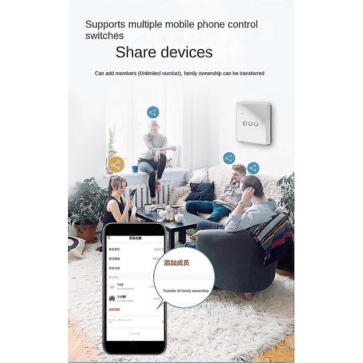 Tuya Wifi Smart Switch Touch Light Switch Zero Fire Line 1 Switch White