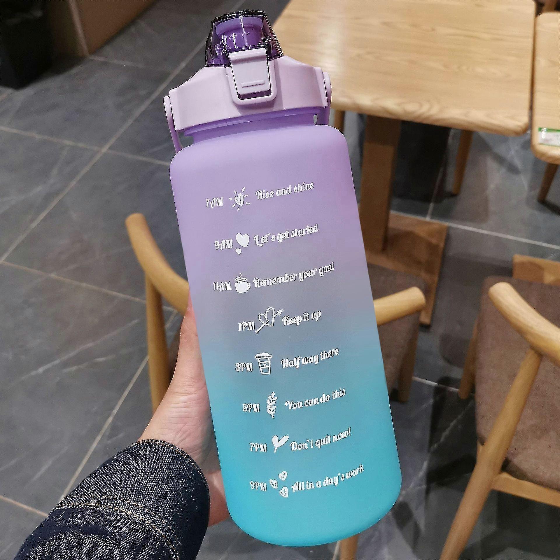 2 Liter Large Capacity Motivational With Time Marker Fitness Jugs Gradient Color Plastic S Outdoor Frosted Water Bottle