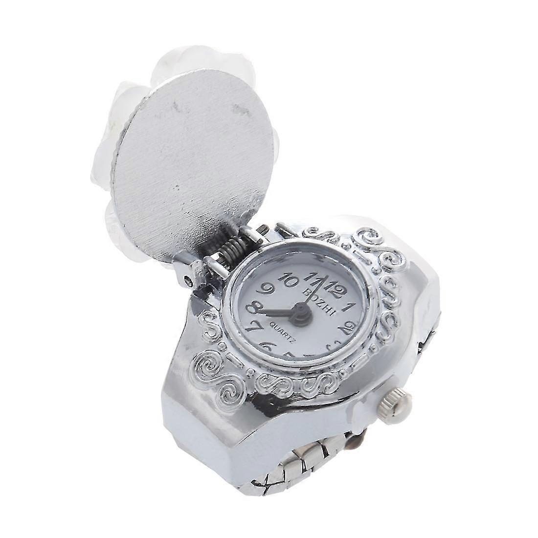 White Round Dial Finger Ring Quartz Watch For Lady