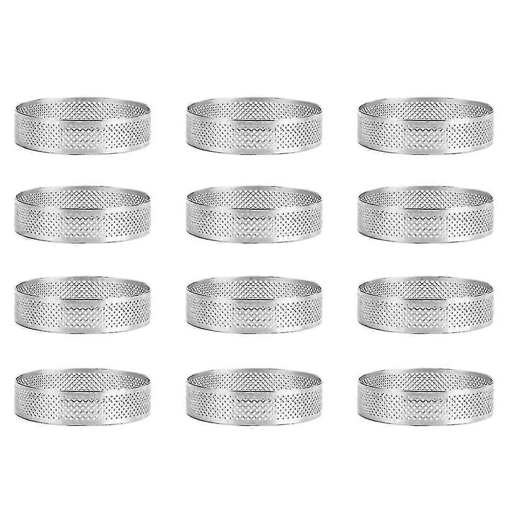 12 Pack rustfritt stål terte ringer, perforert kakemousse ring, kake ring mold, rund kake baking 6cm
