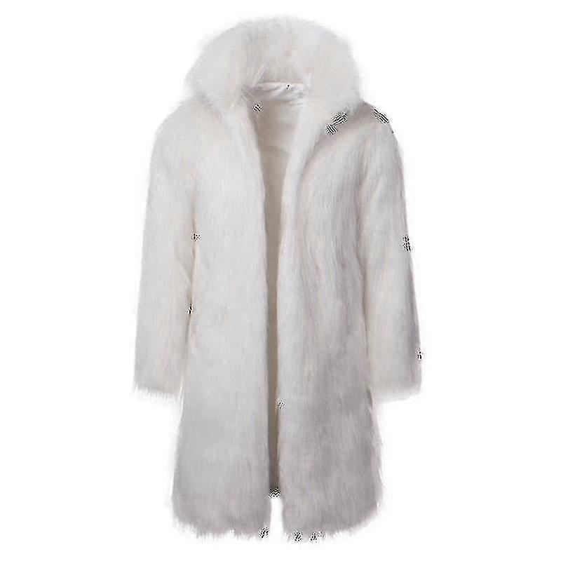 Mens Long Faux Fur Coat Winter Stand Collar Jacket Outerwear Overcoat