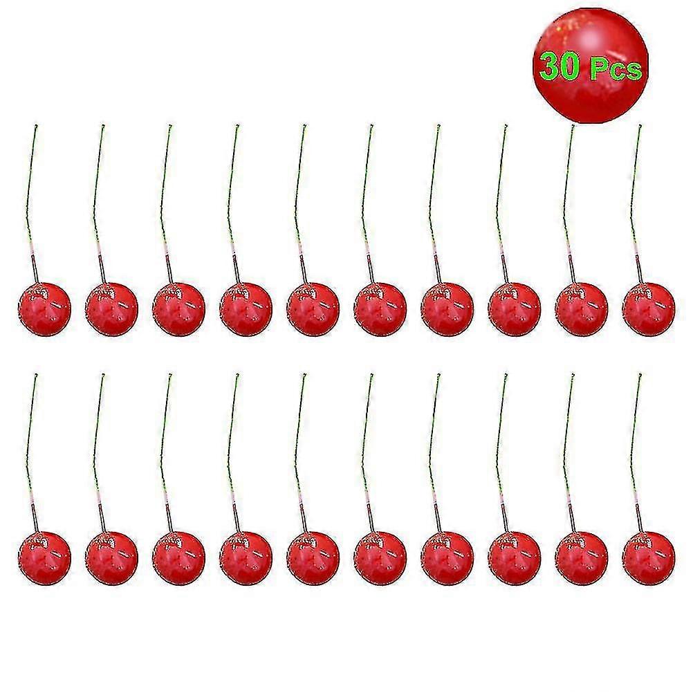 30pcs Artificial Like S Red Cherries For Tree Home Rat 1.5cm