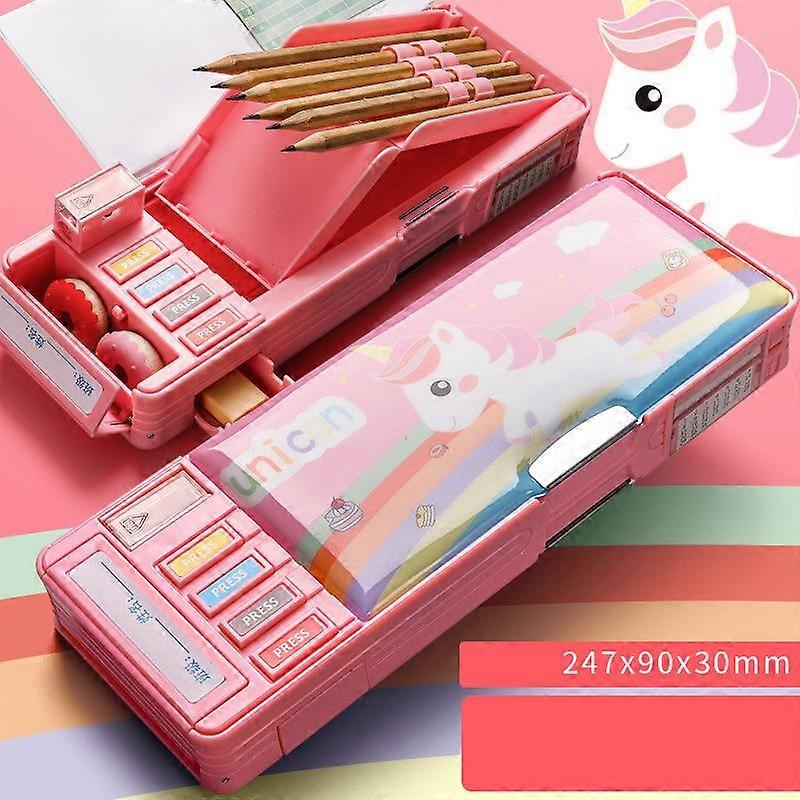 Multifunction Pencil Case, Pencil Box With 2 Compartments For Students - Cartoon Pattern unicorn