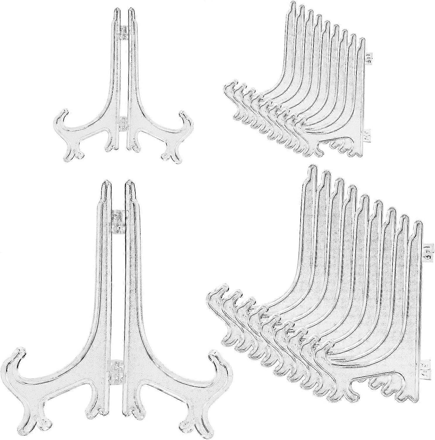 Plastic Easel Plate Stands, 20-Pack Display Stands for Pictures, Art Pieces, Certificates, and More (Clear, 2 Sizes)