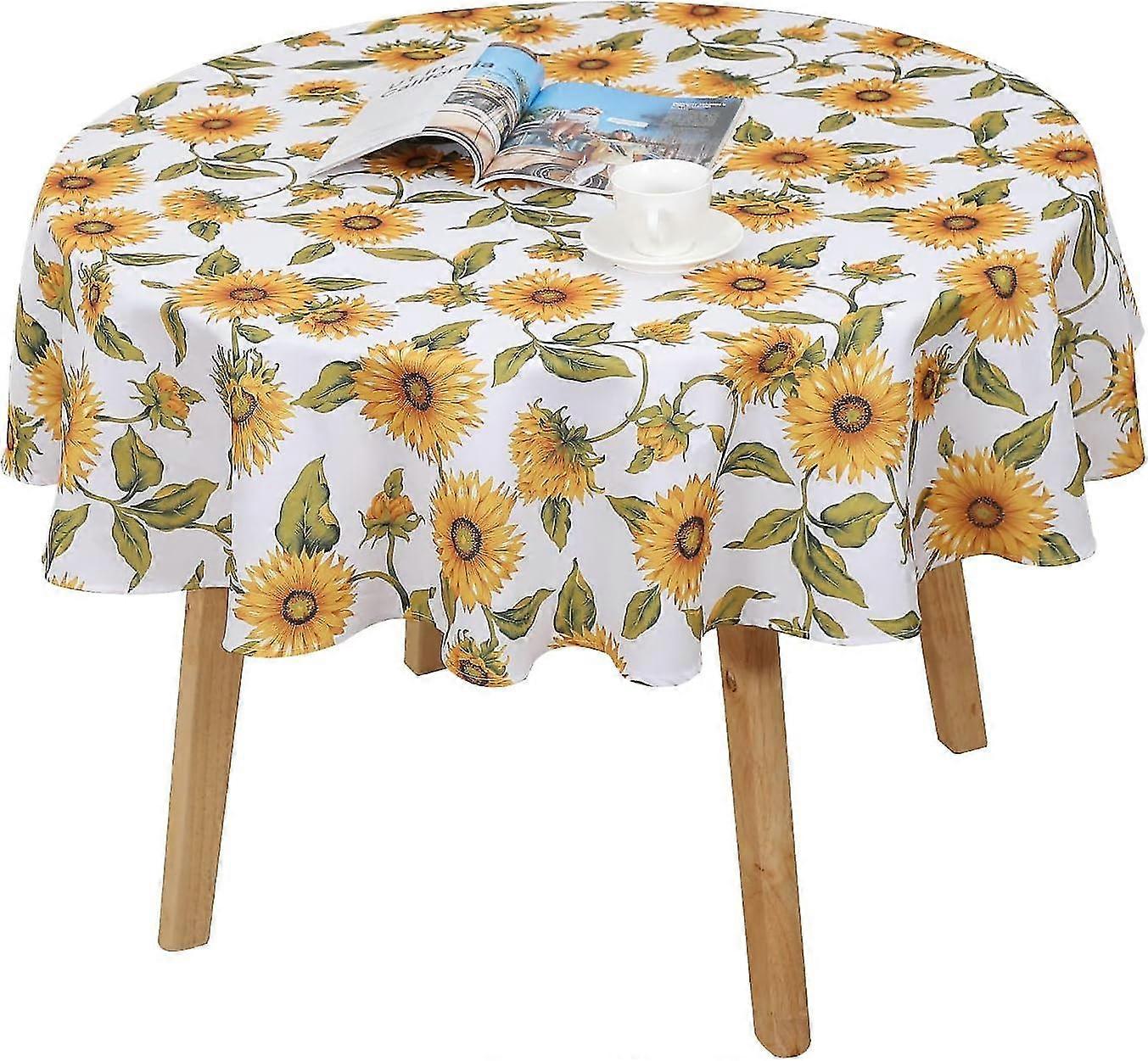Polyester Round Table Cloth - Sunflower Round Tablecloth (60" Circle, Wipeable)