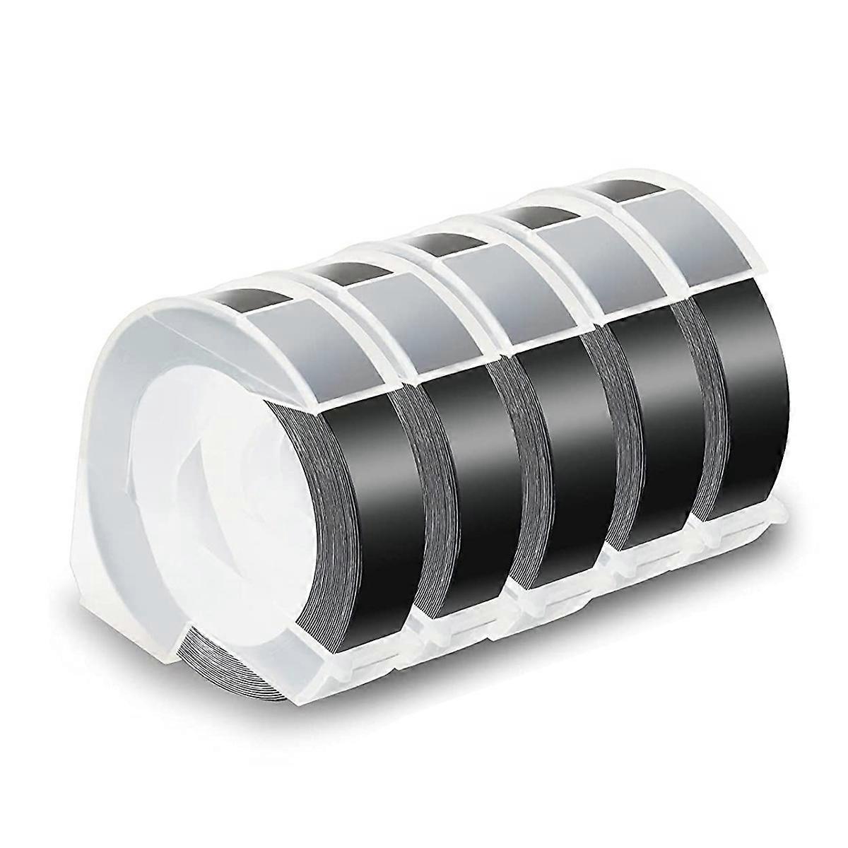 5 Pack Label Tape for Embossing Tape 12mm 3D Emboss Labels, White on Black for DM1595 Organizer Xpress Pro