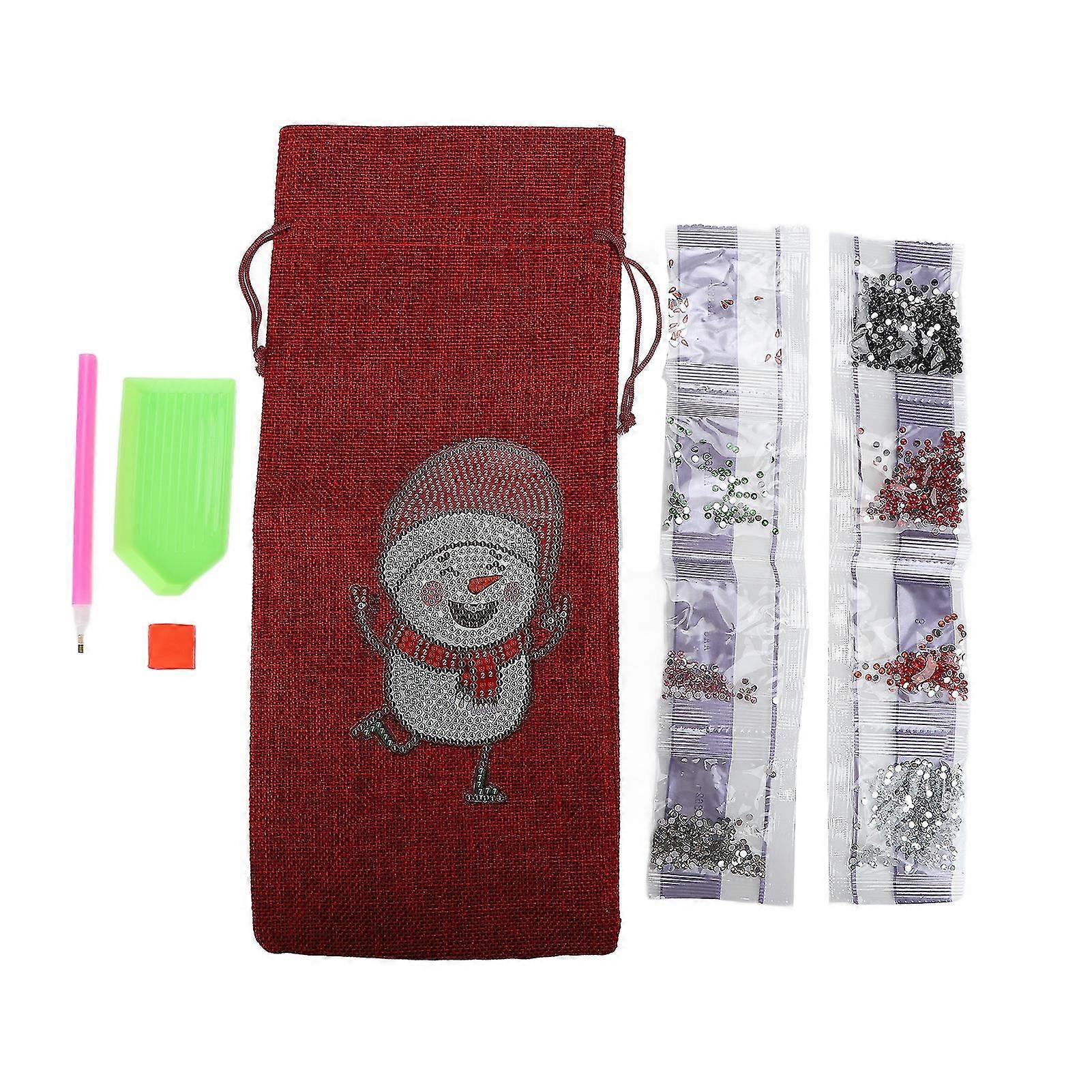 Durable Burlap Drawstring Wine Bag with Rhinestone Painting Pattern