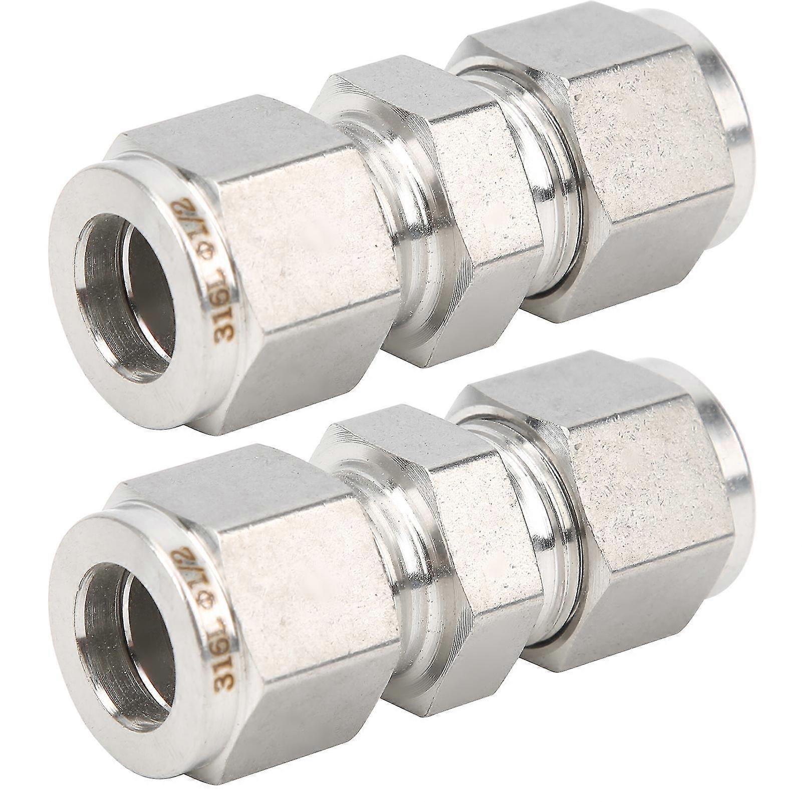 Rustfritt stål kompresjonsmontering røradapter 2 stk dobbel hylse rett for rør 1/2 Happy H