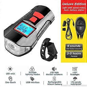 Bicycle Parts Waterproof Bicycle Bell With Light USB Charging Bike Front Light Flashlight Handlebar Cycling Head Light w/ Horn Speed Meter LCD