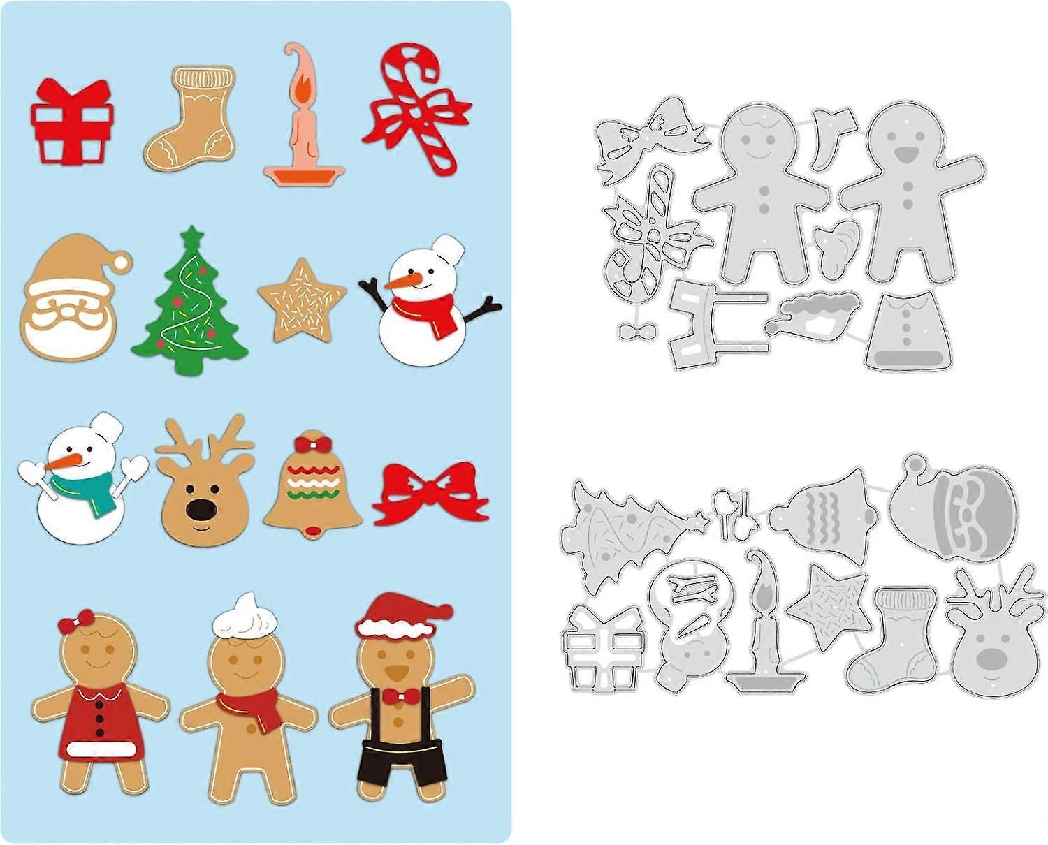 2Pcs Christmas Cutting Dies Stencils Snowman Santa Claus Elk Gingerbread Man Carbon Steel Stencil for Card Making Embossing DIY Paper Card