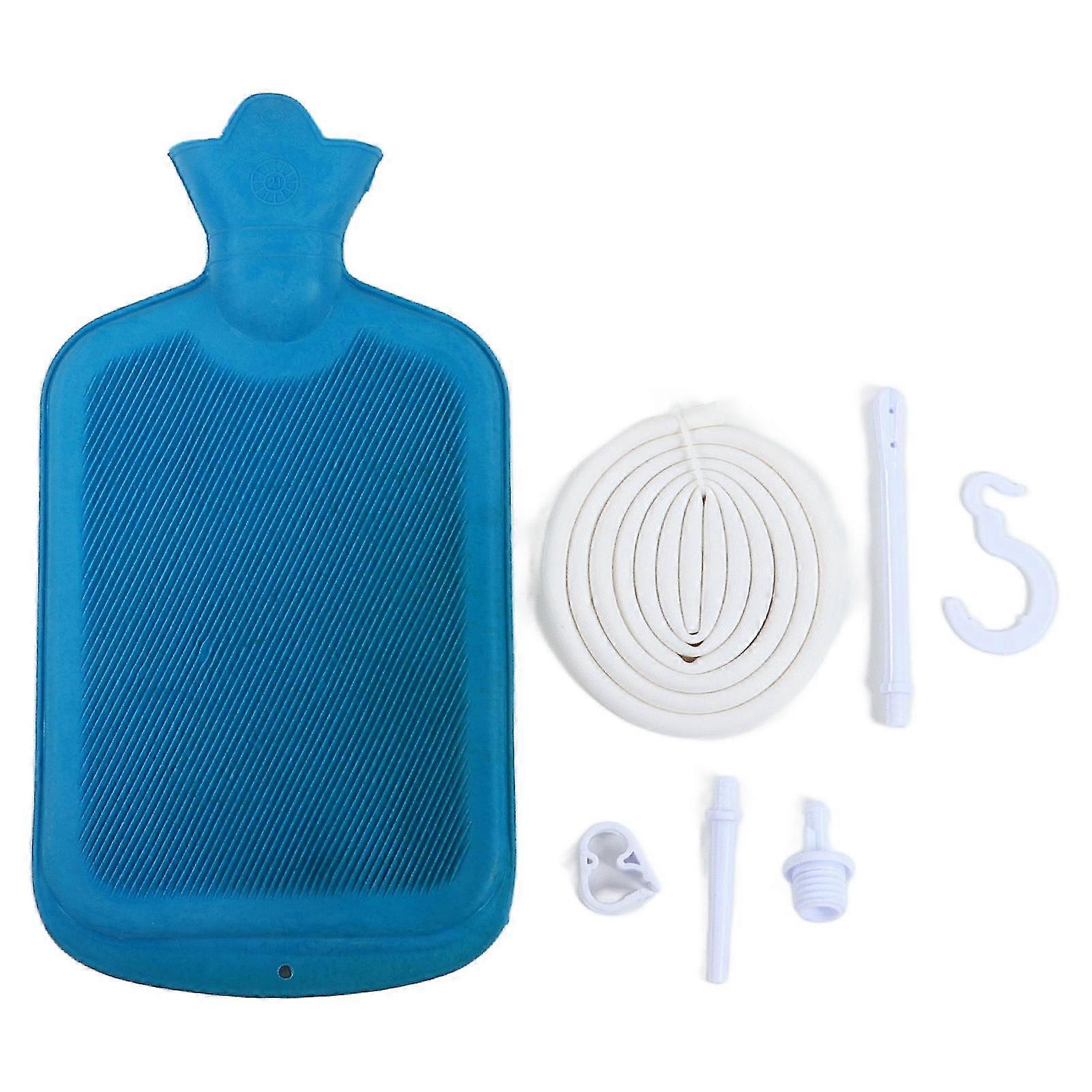 2L Blue Silicone Enema Bag Set with Reusable Household Irrigator, Hook, Syringe, and Pipe
