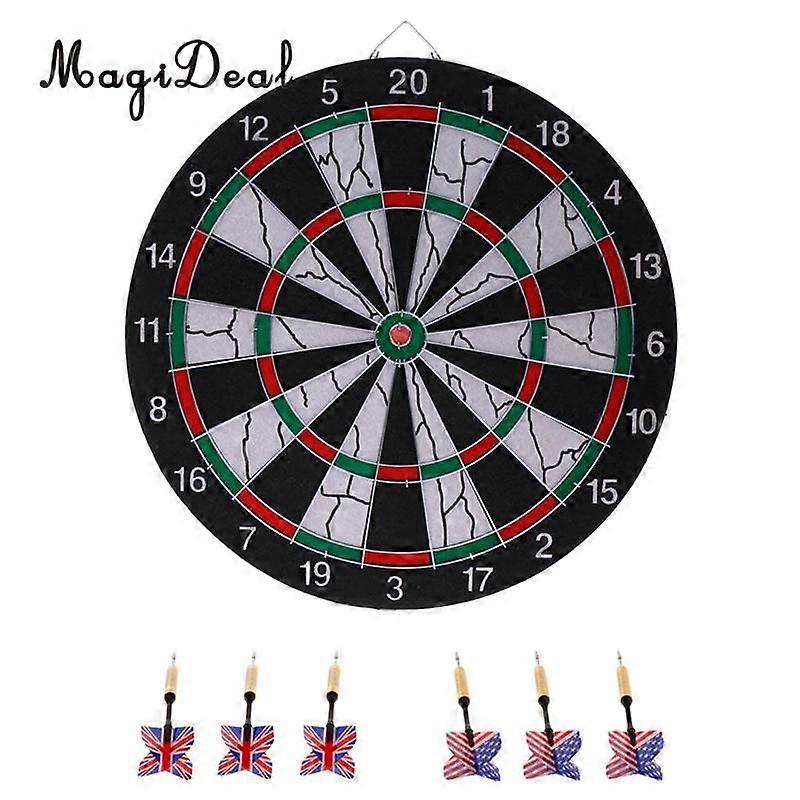 MagiDeal Professional 15" Flocking Dartboard - Double-sided Dart Board with 6 Brass Darts Set Fitness EquipmentDart Backboards