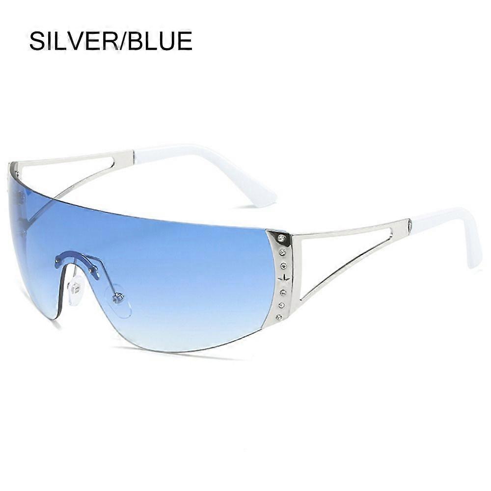 Wrap Around Y2K Sunglasses for Women Men Futuristic Flat Top Sunglasses Frameless Gradient Lens Sun Glasses UV400 Protection