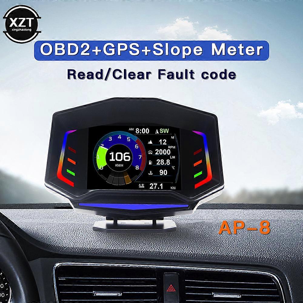 AP-8 Car Universal Heads Up Display Gauge Multifunctional LCD computer OBD2+GPS+G-Seneor Electronic Slope Sensor System