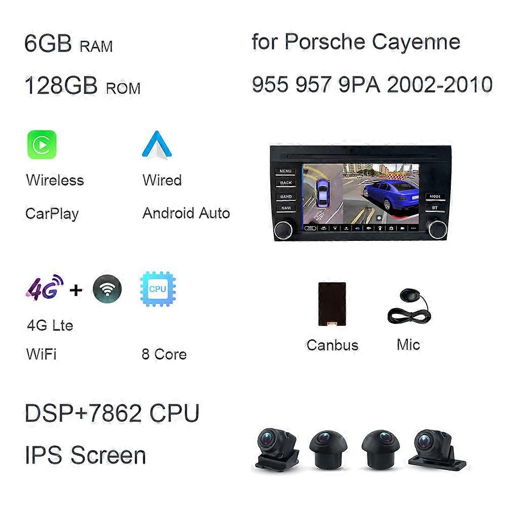 7" Carplay DSP IPS Android 12.0 8GB +128GB 8Core Multimedia Player GPS Radio Wifi for Porsche Cayenne 955 957 9PA 2002-2010