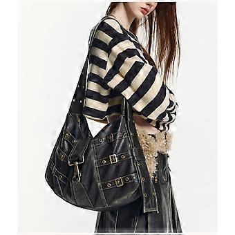 Retro Leather Tote Bag Y2k Street Trendy Shoulder Bag Grunge