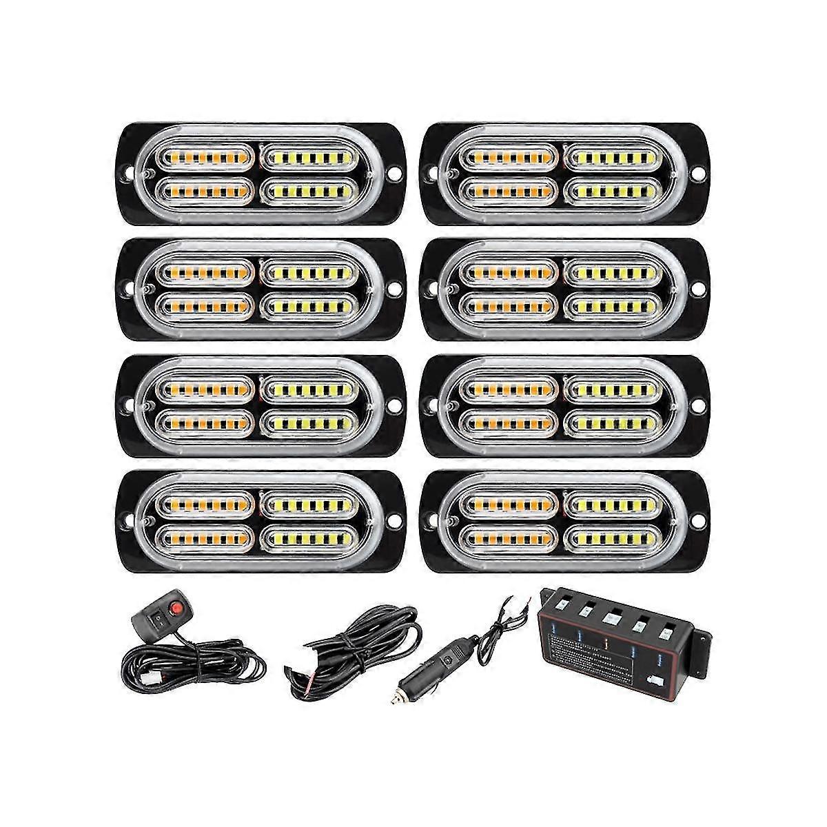 1 Tow 8 In Warning Lights Strobe Side Lights Grille Lights Red+blue