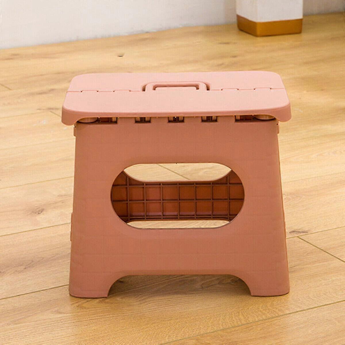 Portable Pink Footstool with Handle, Foldable and Non-Slip for Kids and Adults