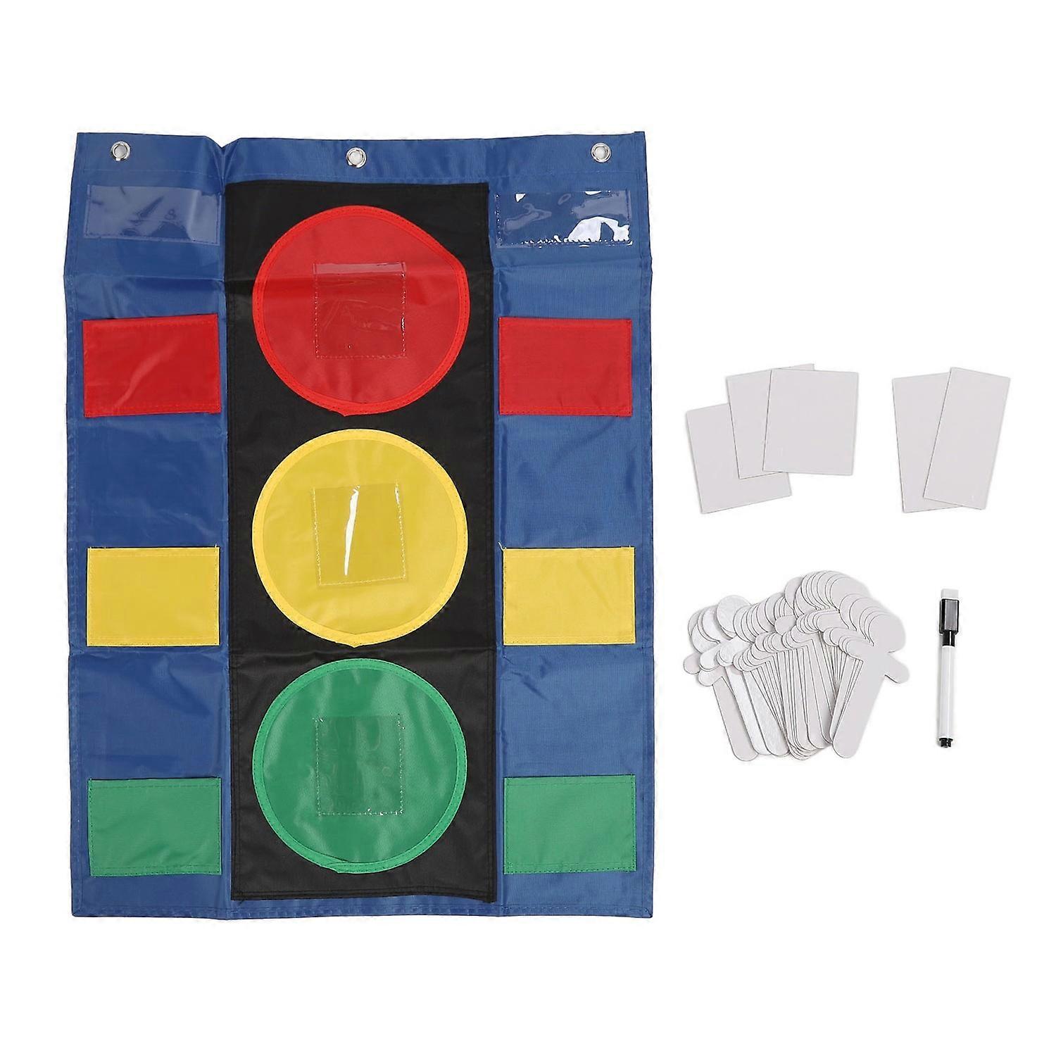 Stoplight Learning Pocket Chart Dry Erase Cards Pen Behavioral Management Tool for Classroom 
