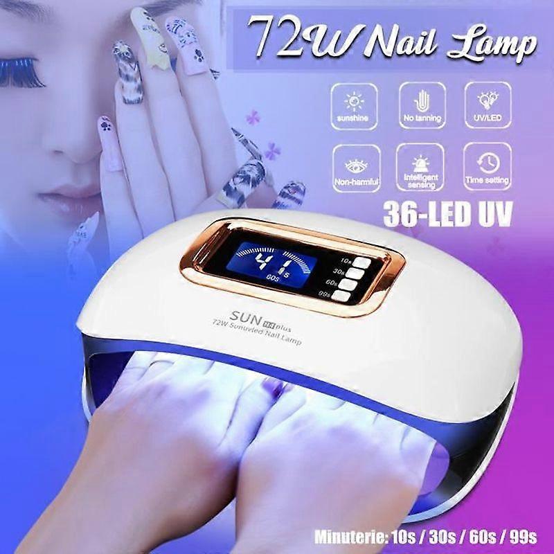 UV Lamp Nail Dryer Two Hands Feet 72W Professional With LCD Display Automatic Sensor 4 Timer Settings