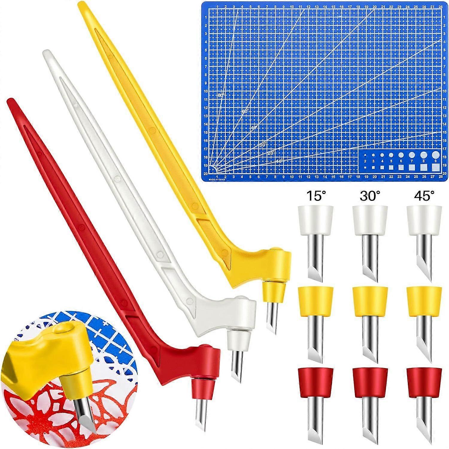 360 Rotating Craft Cutting Tools Set,3 Pieces Specialty Cutting Tools with 9 Pieces 360-Degree Rotating Carbon Steel Replacement Blade and Cutting Mat